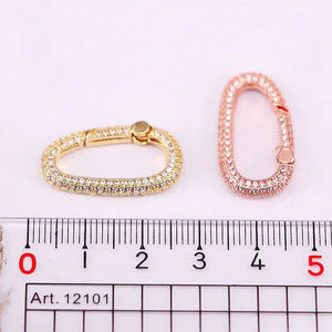 5PCS Rose Silver Clasp CZ Micro Pave Carabiner Buckle Interlocking Oval Clasp