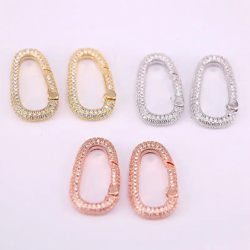 5PCS Rose Silver Clasp CZ Micro Pave Carabiner Buckle Interlocking Oval Clasp