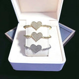 Adjustable Silver CZ Heart Charm Beaded Bracelet