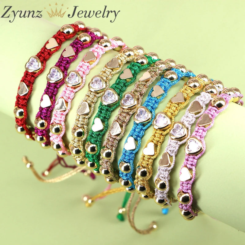 5PCS Zircon Love Heart Braid Bracelet Wish Bracelets For Women Couples Jewelry