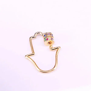 5PCS CZ Micro Pave Lock Carabiner Hamsa Hand Clasp