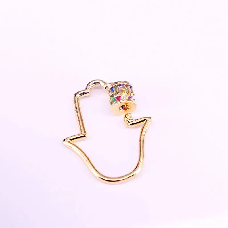 5PCS CZ Micro Pave Lock Carabiner Hamsa Hand Clasp