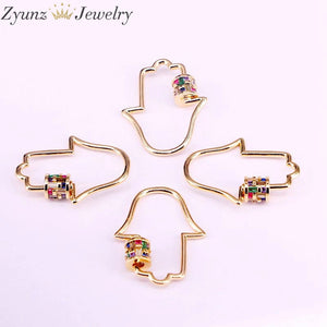 5PCS CZ Micro Pave Lock Carabiner Hamsa Hand Clasp