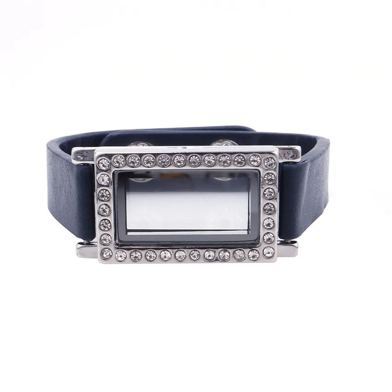 5PCS H-shape Rhinestone Leather Glass Living Floating Charm for Photo Locket