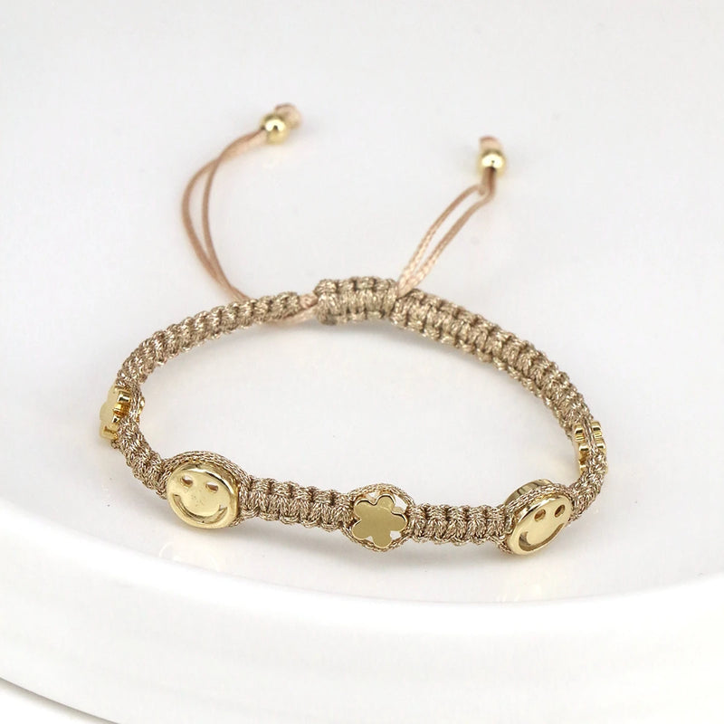 5PCS Braided Rope Bracelet Women's Accessories Freshwater Pearl Star Smiley
