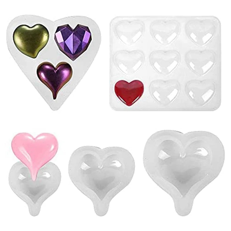 5PCS Heart Resin Mould Love Diamond Casting Epoxy Silicone Mould Pendant DIY