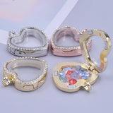 5PCS Heart Rhinestone Glass Floating Locket Alloy Pendant Jewelry Making