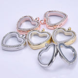 5PCS Heart Rhinestone Glass Floating Locket Alloy Pendant Jewelry Making