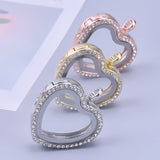 5PCS Heart Rhinestone Glass Floating Locket Alloy Pendant Jewelry Making