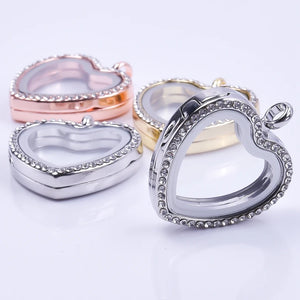 5PCS Heart Rhinestone Glass Floating Locket Alloy Pendant Jewelry Making