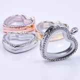 5PCS Heart Rhinestone Glass Floating Locket Alloy Pendant Jewelry Making