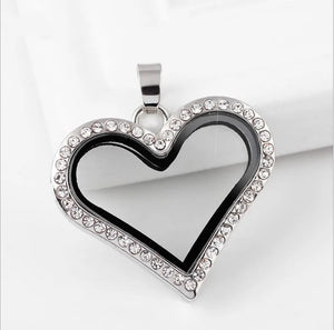 5PCS Heart Rhinestone Locket Glass Memory Floating Charms DIY Necklace Pendant