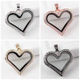 5PCS Heart Rhinestone Locket Glass Memory Floating Charms DIY Necklace Pendant
