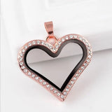 5PCS Heart Rhinestone Locket Glass Memory Floating Charms DIY Necklace Pendant