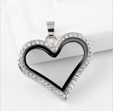 5PCS Heart Rhinestone Locket Glass Memory Floating Charms DIY Necklace Pendant