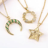 5PCS CZ Pave Star Moon Pendant Chain Necklace