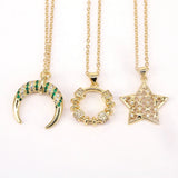 5PCS CZ Pave Star Moon Pendant Chain Necklace
