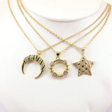 5PCS CZ Pave Star Moon Pendant Chain Necklace