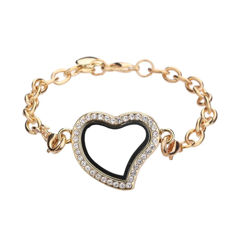 5PCS Heart Chain Rhinestone Locket Pendant Charms for Jewelry Making