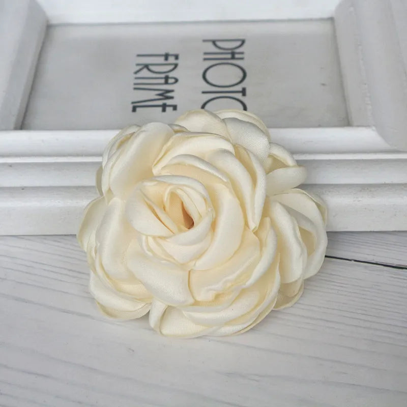 5PCS Large Satin Fabric Rose Flowers for Hats Dress Clothing DIY
