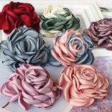 5PCS Large Satin Fabric Rose Flowers for Hats Dress Clothing DIY