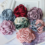 5PCS Large Satin Fabric Rose Flowers for Hats Dress Clothing DIY