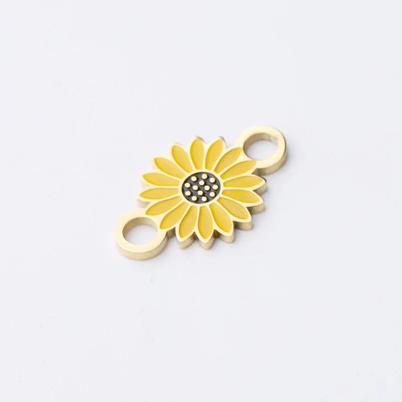 5PCS Stainless Steel Enamel Sunflower Charm Pendant DIY Jewelry Making