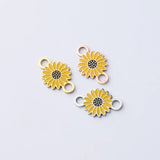 5PCS Stainless Steel Enamel Sunflower Charm Pendant DIY Jewelry Making