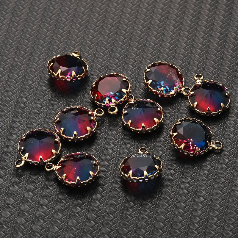 5PCS Copper Round Neon Glass Crystal Charms Pendant for Jewelry DIY Making