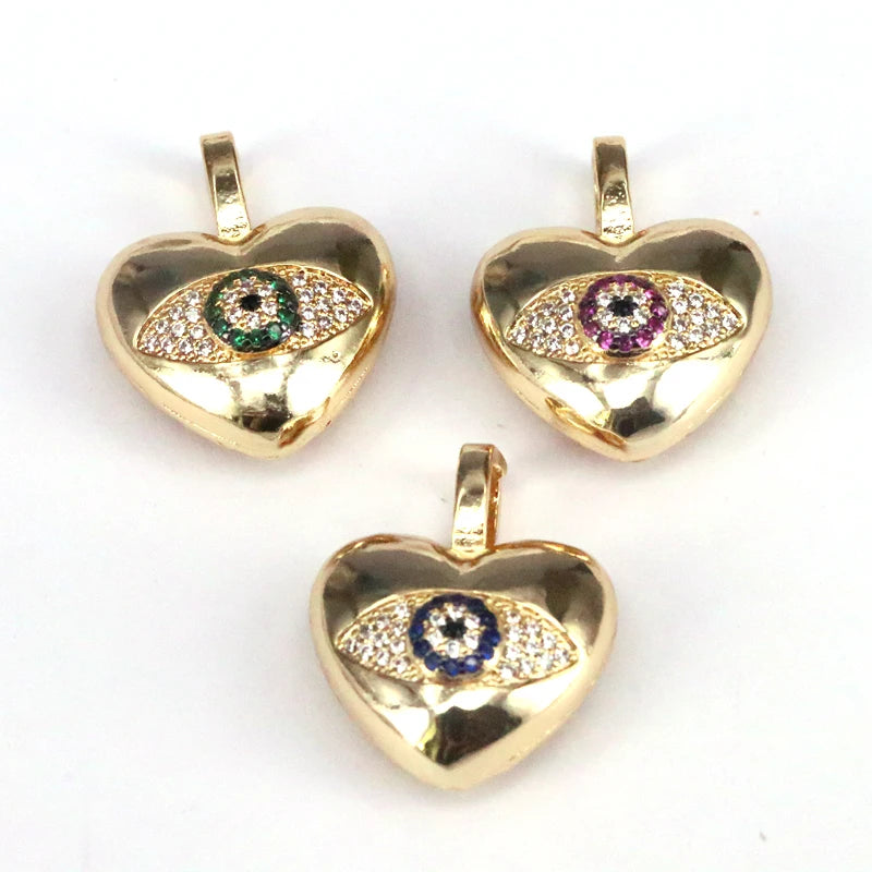 5PCS Love Heart CZ Eye Heart Pendant Charm DIY Necklace Making