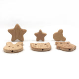 5PCS Animal Wooden Spacer Beads Natural Beech Wood Bear Star DIY