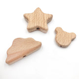 5PCS Animal Wooden Spacer Beads Natural Beech Wood Bear Star DIY
