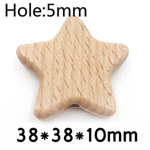 5PCS Animal Wooden Spacer Beads Natural Beech Wood Bear Star DIY