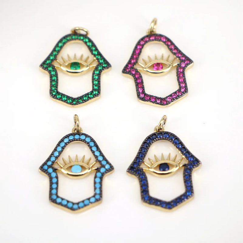 5PCS Hamsa Hand Pendant Evil Eye Palm Charm Zircon Jewelry Gift