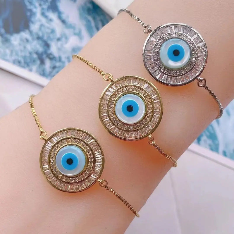 Eye Charm Shell Bracelet for Women Adjustable Bangles Copper Jewelry Gift
