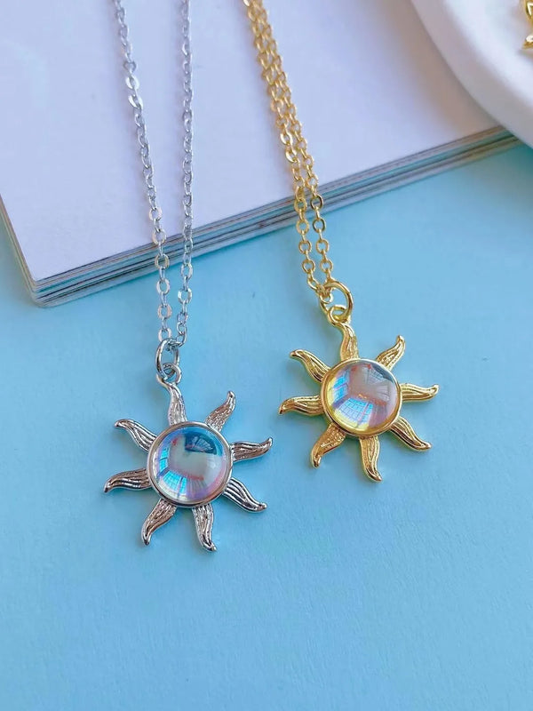 Crystal Sun Pendant Copper Necklace Zircon Clavicle Chain Wedding Jewelry