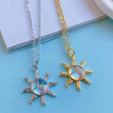 Crystal Sun Pendant Copper Necklace Zircon Clavicle Chain Wedding Jewelry