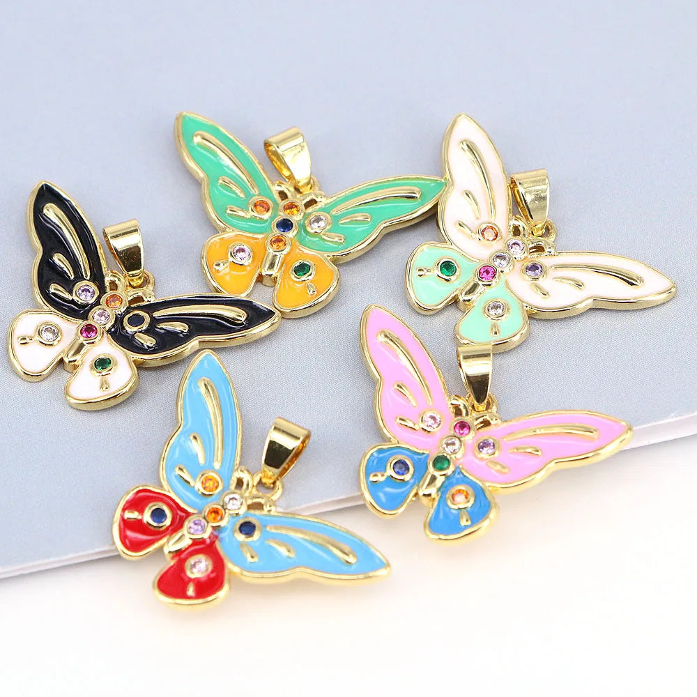 5PCS Women's Colorful Enamel Butterfly Pendant Choker Necklaces