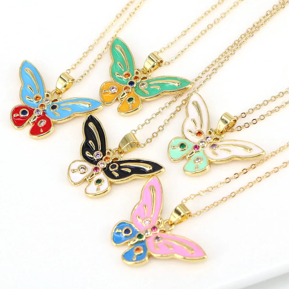 5PCS Women's Colorful Enamel Butterfly Pendant Choker Necklaces