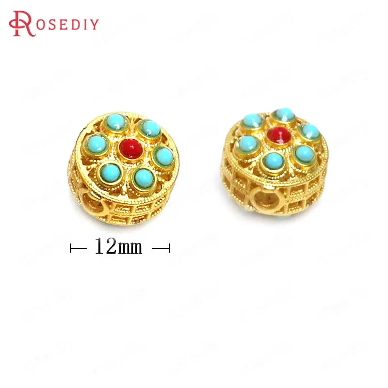 5PCS Matte Brass Round Vintage Style Nepalese Beads