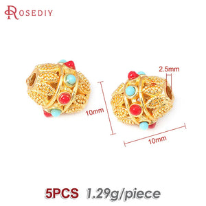 5PCS Matte Brass Round Nepalese Beads Jewelry Making Diy Supplies