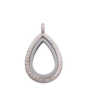 5PCS Metal Waterdrop Rhinestone Glass Memory Locket Necklace For Women