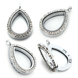 5PCS Metal Waterdrop Rhinestone Glass Memory Locket Necklace For Women
