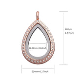 5PCS Metal Waterdrop Rhinestone Glass Memory Locket Necklace For Women