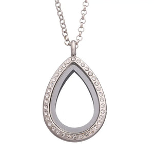 5PCS Metal Waterdrop Rhinestone Glass Memory Locket Necklace For Women