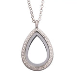 5PCS Metal Waterdrop Rhinestone Glass Memory Locket Necklace For Women
