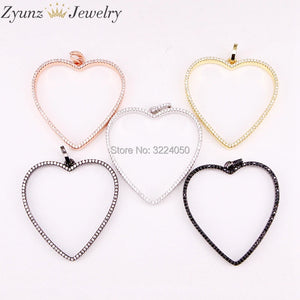 5PCS Clear CZ Hollow Heart Charm Pendant for Women Girl Jewelry