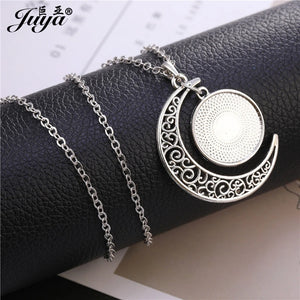 5PCS Moon Pendant Necklaces 20mm Blank Tray DIY Epoxy Resin Jewelry