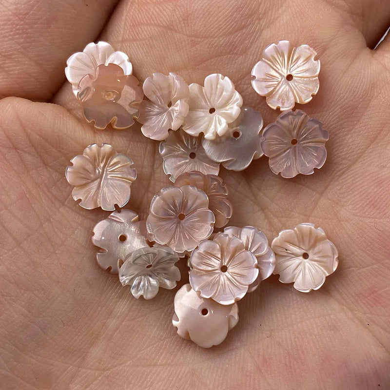 5PCS Carved Pink Mother of Pearl Shell Beads for Jewelry Making