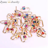 5PCS Multi-color CZ Micro Pave Crystal Zirconia Clasp Oval Shaped Lock Carabiner